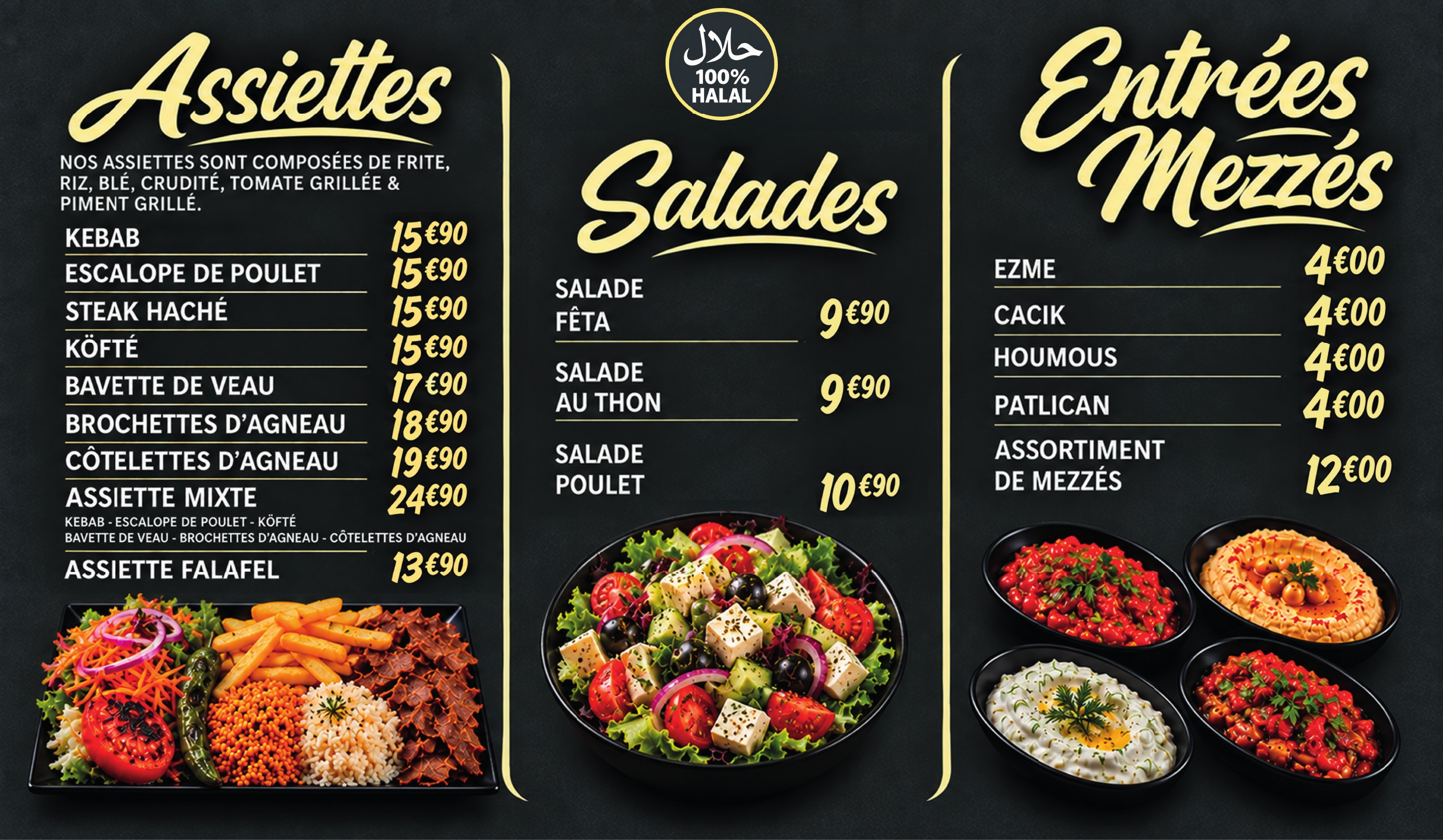 Menuboard 4 : Assiettes, Salades, Entrées Mezzés